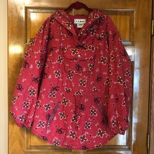 L. Bean Vintage Anorak Ski Novelty Print Women's Red Pullover Jacket.